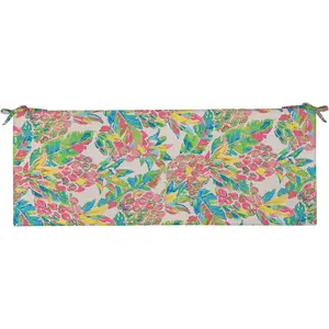 RSH Décor Vida Garden Foam Bench Cushion for Indoor/Outdoor Use, 72” x 18” x 2”, Features Ties, Made in United States, Pink Pineapple Design