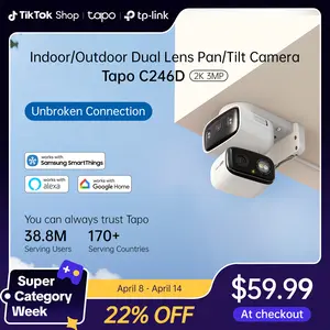 TP-Link & Tapo C246D HybridCam Duo 2K Dual Lens Pan/Tilt Indoor/Outdoor Security Camera with Wide Angle & Telephoto Lenses, Local & Cloud Storage, 360° Patrol, Custom Privacy Zones, Two-Way Audio, IP65 Weather Resistant
