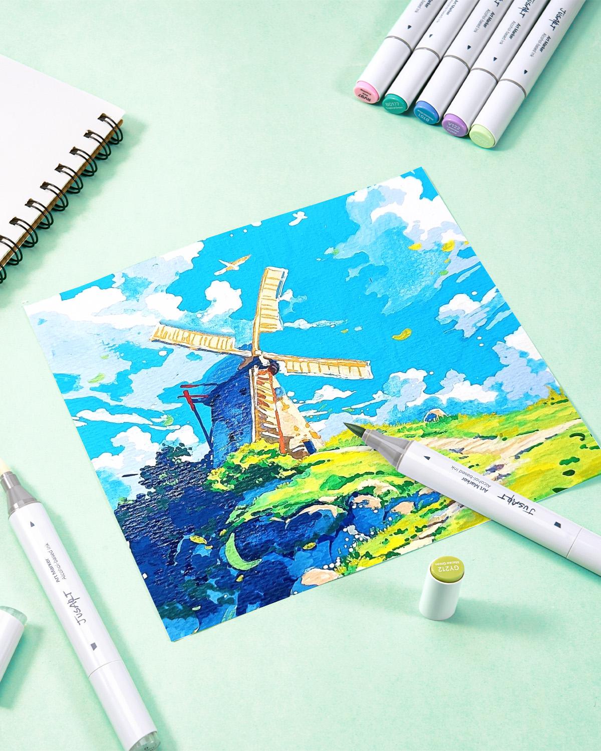 [JusArt] 72/48 Colors Dual Tip Art Markers with Brush & Chisel Pens, Alcohol Brush Markers, Alcohol Based Marker Set for Adult Coloring Books, Drawing, Illustration, Sketching, No Bleed Ink Art Supplies