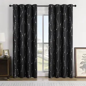 2-Pack Planet Gold Foil Double-Sided Curtains, Top Grommet, Thermal Blackout, Noise-Reducing, Privacy, for Living Room, Bedroom, Study, Dining.