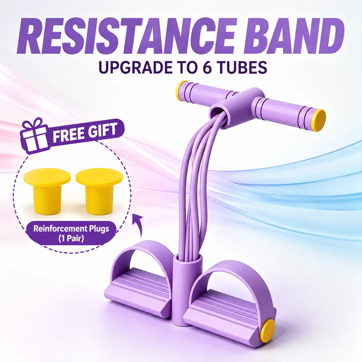 Women's 6-Tube Elastic Pull Rope Resistance Bands with Foam Handles - Multiple Tubes Stretching Bands, Portable Home Workout Pilates Equipment, Tummy Shaping Fitness Gear for Yoga & Abs Training