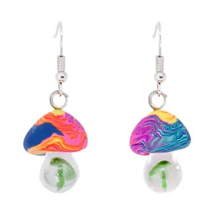1PC Funky Trippy Mushroom Dangle Earrings for Women, Plastic Colorful Swirl Mushroom Earrings, Y2K Hippie Jewelry for Festival & Daily Wear, Birthday Gift for Her