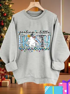 Cute Snowman Holiday Style Women's Sweatshirt, Fall & Winter Fitted Casual Wear, Christmas Party Daily, Comfort