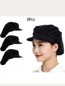 3-Pack Chef Hair Net Hats, Adult Polyester Braided Nets, Adjustable Buckle, Food Processing Workshop Hygiene Caps, Essential Kitchen Gear