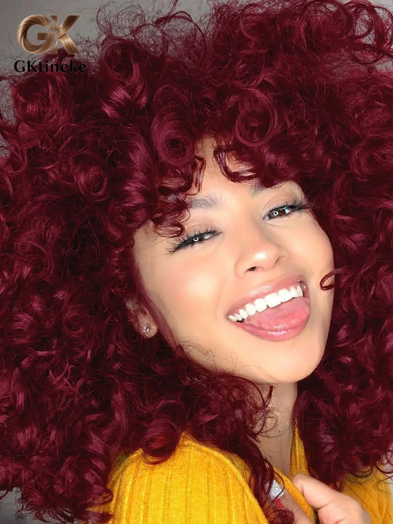 Gktineke Curly  Wig with Bangs, 14 Inch Medium Length Synthetic Wig, Curly Wigs, Suitable for Role Playing and Daily Use, Hair Style Halloween Christmas Party