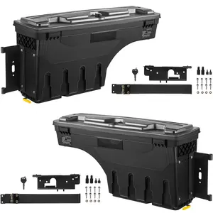 Heavy Duty Truck Bed Storage Tool Box For 2019-2020 Chevrolet Silverado 1500 Left And Right Side Dual Cargo Boxes, Weatherproof Aluminum Construction, Secure Locks, Bed Rail Mounting, Easy Installation, Durable Truck Bed Organizer