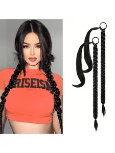 2Pcs Braided Ponytail Extensions with Hair Ties Soft Synthetic Hair Pieces for Women Girls Daily Wear 32 Inch Synthetic Braiding Hair