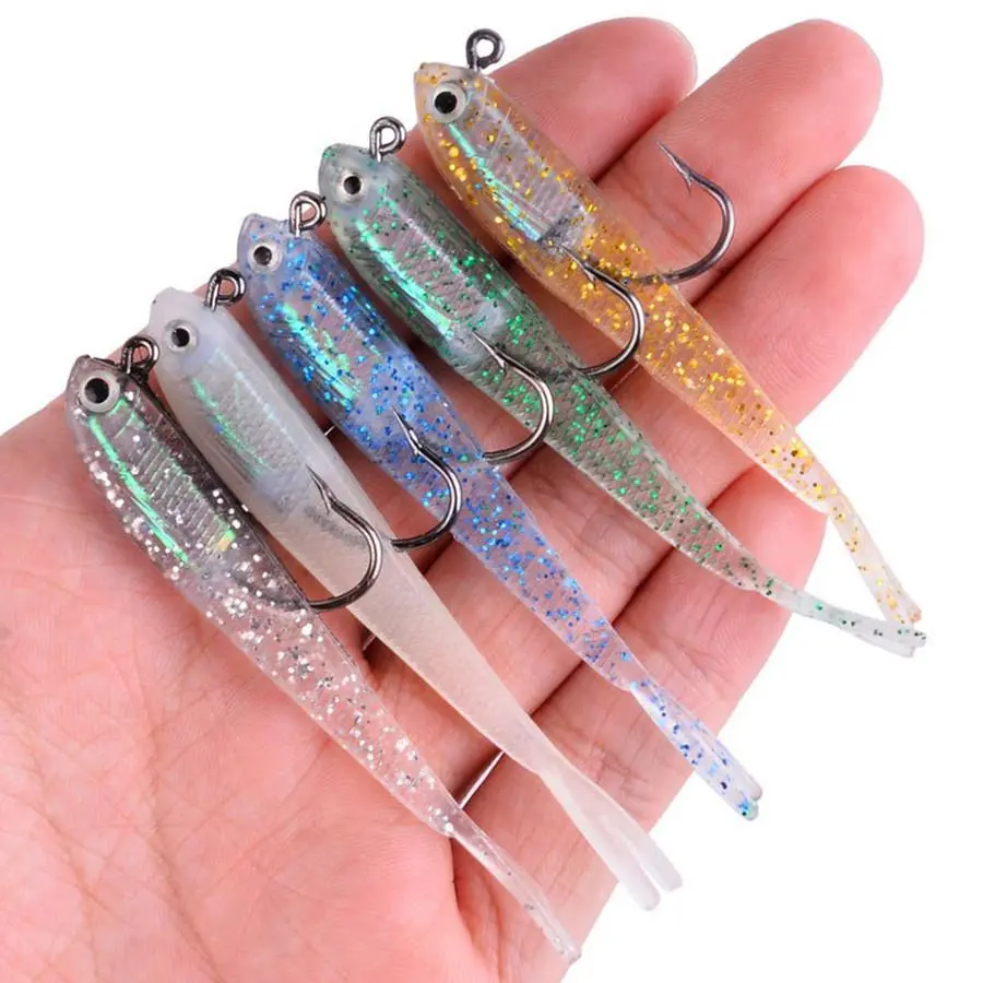 Silicone Fishing Lure Set, 5 Counts Soft Artificial Bait With Hooks, Fishing Accessories For Saltwater And Freshwater, Saltwater Lures, Fishing Tackle, Fishing Equipment