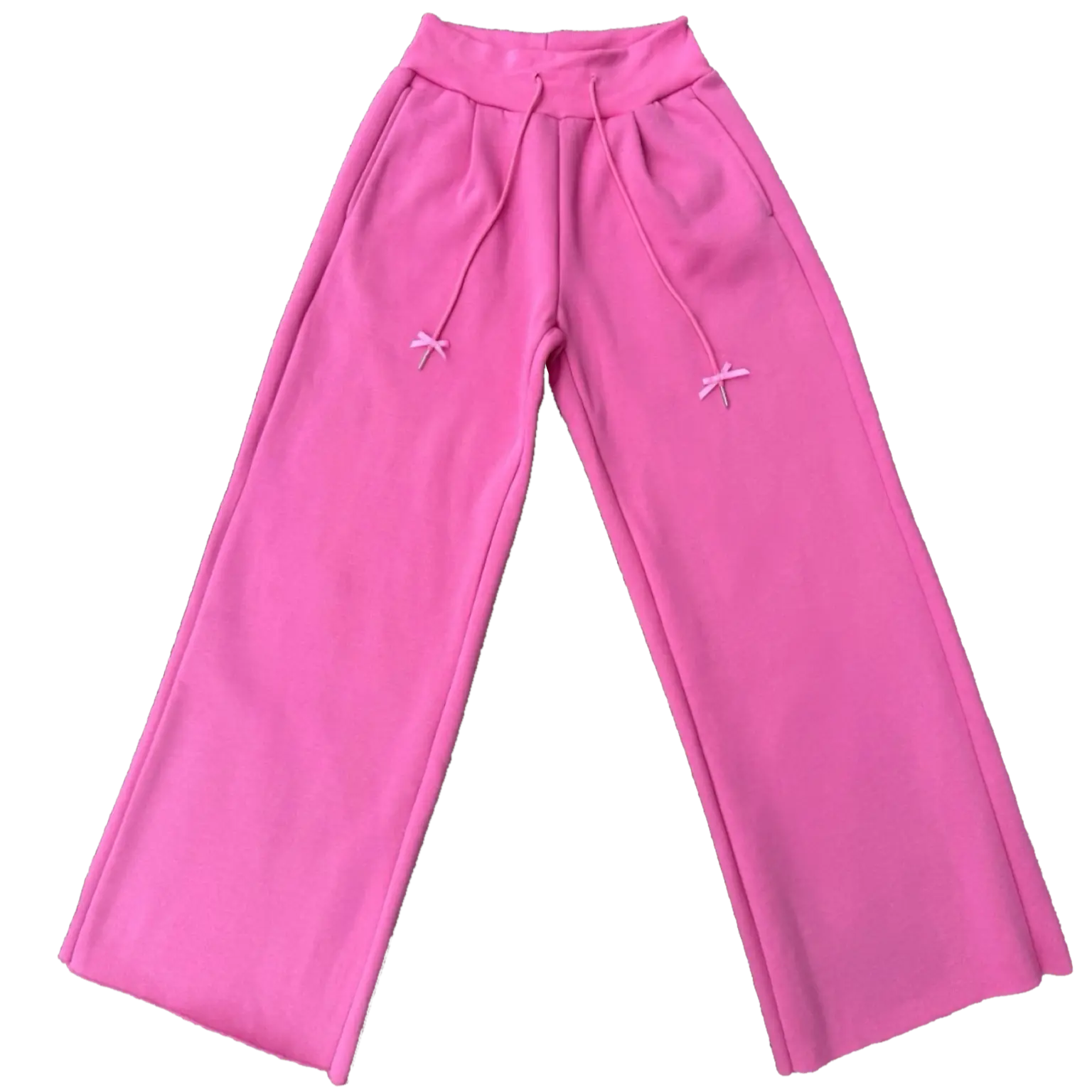 Plush Pink Sweatpant Flare Open Bottom Raw Hem Low Rise 2000s Bow Girly