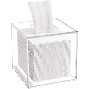 Acrylic Tissue Box Cover 5.4x5.4x5.4'' Clear Tissue Holder Napkin Dispenser for Home Office Restaurant-Clear