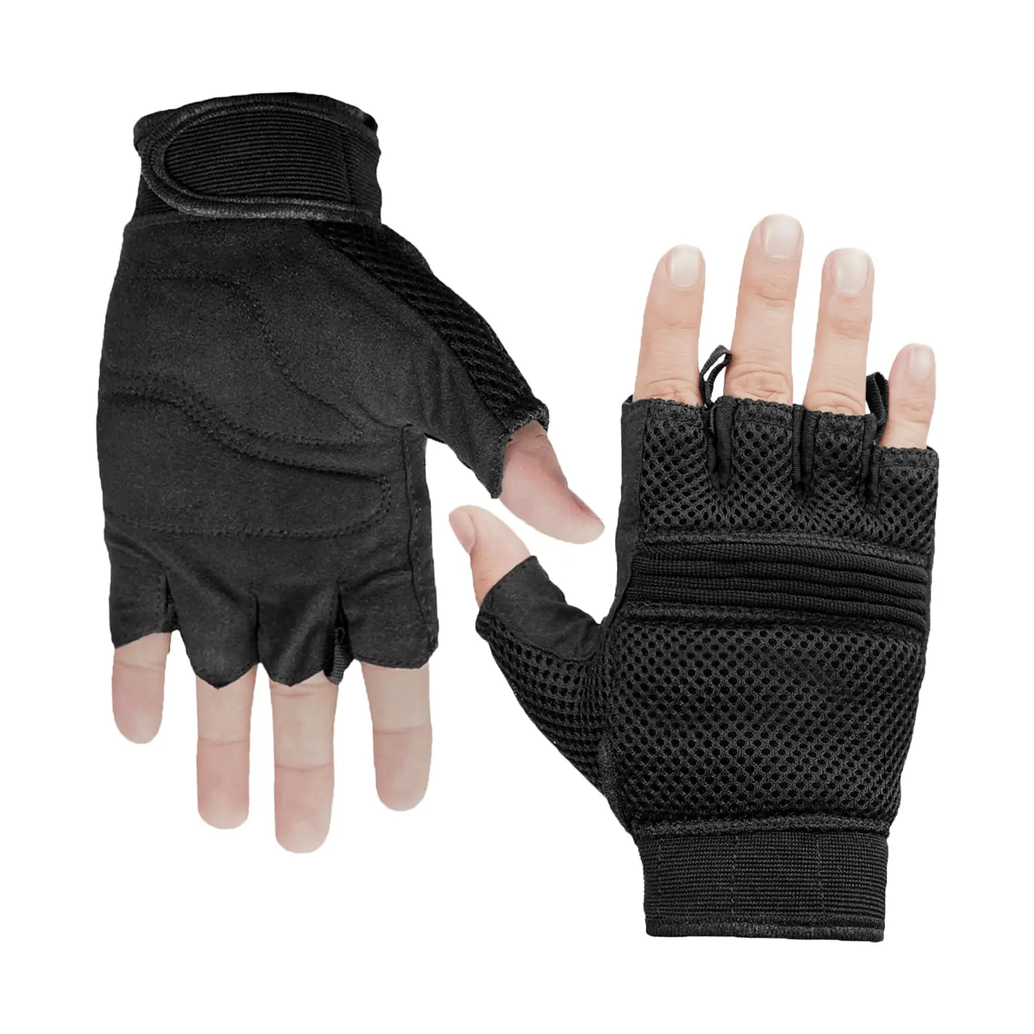 DANIEL SMART Compact Rage Men's Synthetic Leather Fingerless Motorcycle Gloves, Breathable Mesh, Lightweight, Easy On/Off, Vibration-Absorbing Protective Gear