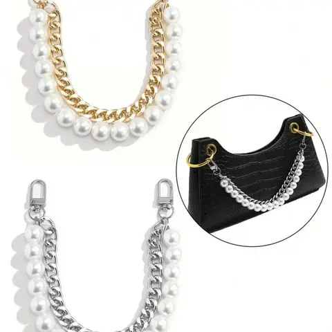 Fashion Trendy Handbag Beaded Vintage Simple Pearl Alloy Buckle Bag Chain, Elegant Women's Accessory for All Occasions Removable Strap, Bag Chains For Handbags, Purse Chain, Accessories For Bags