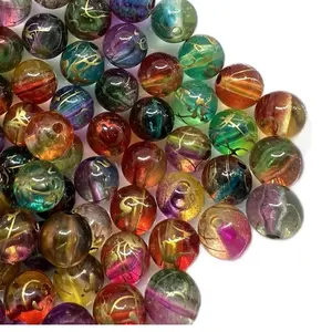 150 Count 8mm Semitransparent multicolor Beads with golden stripes for Jewelry Making Bracelets Necklaces and Phone Chains Versatile Crafting Supplies