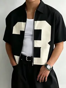 Short Cropped Lapel Short Sleeve Zipper Shirt, Clean Fit Streetwear, Classic Vibe, Y2K Style, Casual Daily Wear, Music Festival
