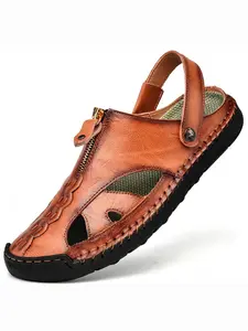 Men's Casual Sandals Slippers, Pu Leather Slides, Outdoor Closed Beach Shoes, Comfortable Fashionable, Perfect for Summer Activities & Daily Wear