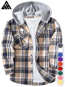 men's plaid print button front drawstring shirt, shirts for men, regular fit street long sleeve pocket hoodie top, men's 2000s shirts streetwear, errands overshirt, mens clothing, shirts for men