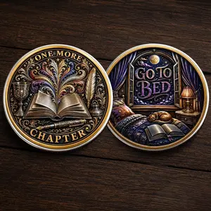 One More Chapter Challenge Coin, Go To Bed Funny Reader Collectible Metal Coin, Book Lover Gift for Bibliophiles, Appreciation Keepsake