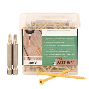 Deck Screws 3 Inch  Screws #10 x 3, 315 count, Rust Resistant Structural Screws Tan Exterior Fence Screws Torx Drive Screw, Two T25 Bits, Brilliant Yellow Ruspert Coating Rust Proof