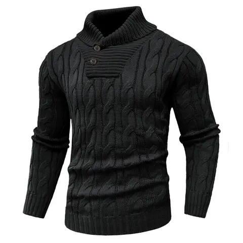 Zaitun Men's Large Fitted Knitwear Sweater - Casual Stand Collar Long Sleeve Men's Clothing, Chunky Buttons, Stylish Polyester Blend Pullover, Fall Winter Wear, Easy to Pair with Jeans, Blend of Fashion and Practicality, Casual Elegance