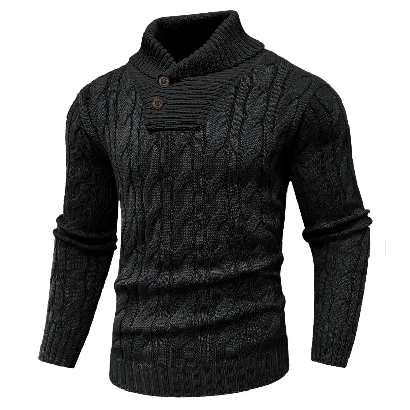 Zaitun Men's  Knit Pullover Sweater Casual Stand Collar Chunky Buttons Fall Winter Sweaters