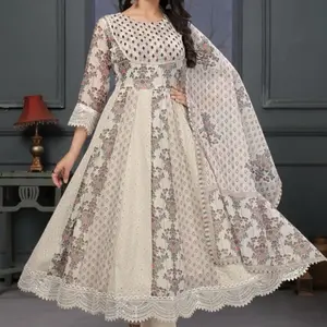 Premium Mal Cotton Anarkali Set with Schiffli work —comfy Womenswear