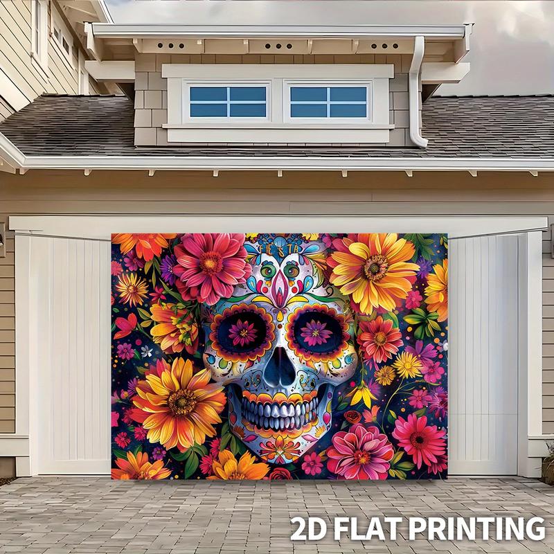 1pc Large Sugar Skull Floral Party Banner - Vibrant Mexican Day of the Dead Decoration with Floral Patterns, Extra Long Backdrop for Halloween, Dia de los Muertos, Wedding, Birthday, Home Decor - Easy Hang No Electricity Needed - Durable Polyester Fabric,
