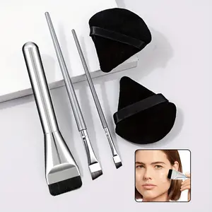 Flat-Top Concealer & Nose Contour – Includes 2 Ultra-Thin Silver Blades + 2 Black Triangle Makeup Sponges, Travel-Ready Beginner Kit, Refined Gift-Ready Beauty Essentials, Beauty Duo Brush