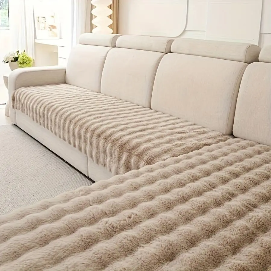 Solid Color Plush Sofa Cover, 2 Counts Non-slip Soft Comfortable Fabric Sofa Cushion Cover, Sofa Protector for Home Living Room, Home Decor