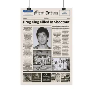 Pacino Tony Montana Newspaper Poster Print Scar Face Trendy Wall Art Canvas Collectible Gift for Movie Enthusiasts  Waterproof Design