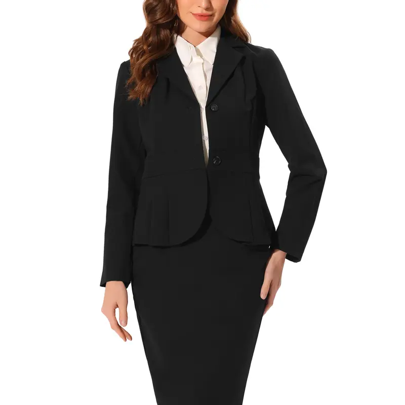 INSPIRE CHIC Skirt Suit Set 2 Piece, Notched Lapel Peplum Jacket Blazer and Pencil Skirt