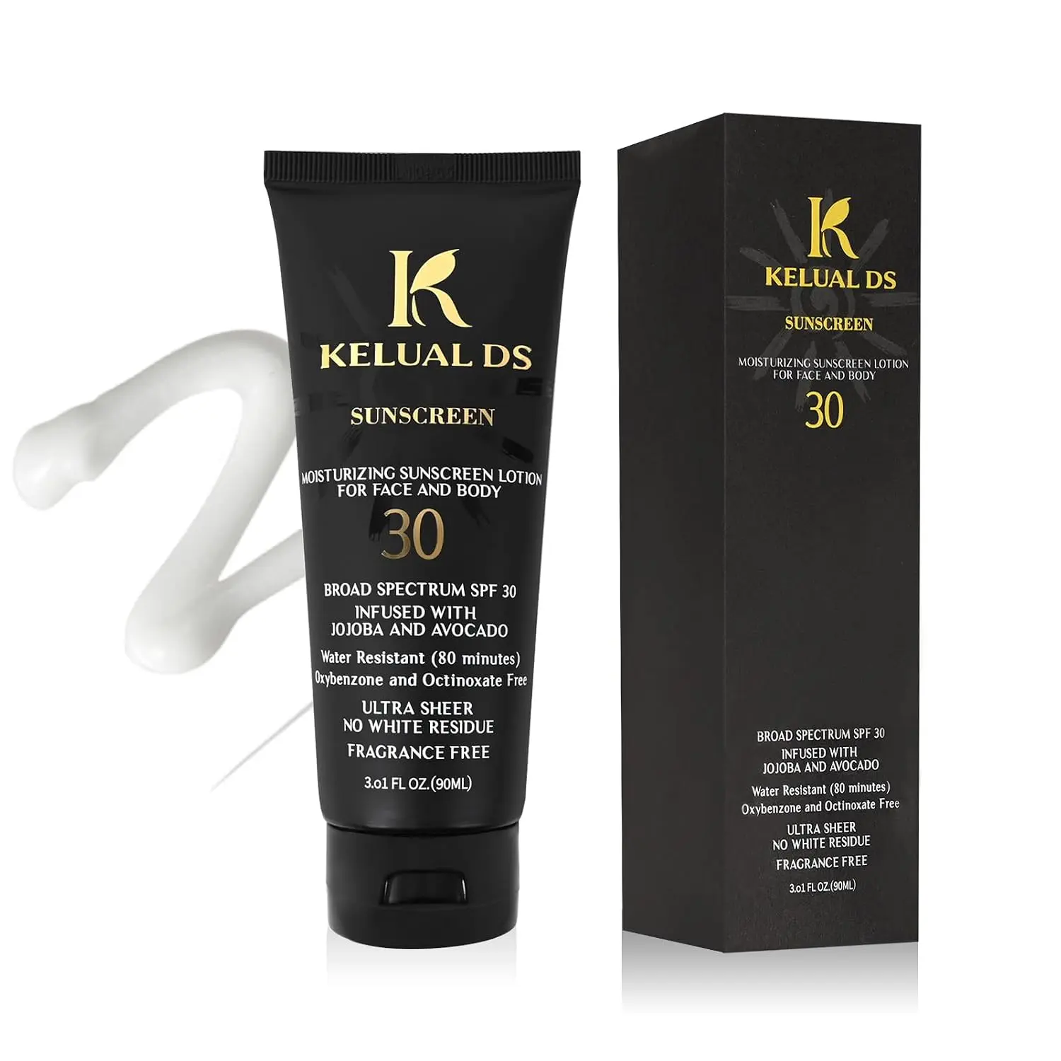 KELUAL DS Black People Sunscreen SPF 30 Infused with Natural Ingredients and Formulated for Women of Color,No Synthetic Fragrance and Cruelty Free,Moisturizing Sun Protection,SPF 30-3.01 FL OZ/90ML