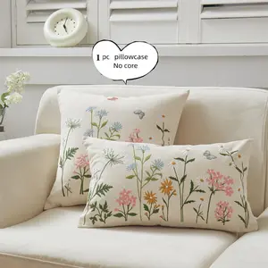 Flower Embroidery Cushion Cover, 1 Count Throw Pillow Cover without Filler, Household Decoration Supplies for Home Living Room Bedroom