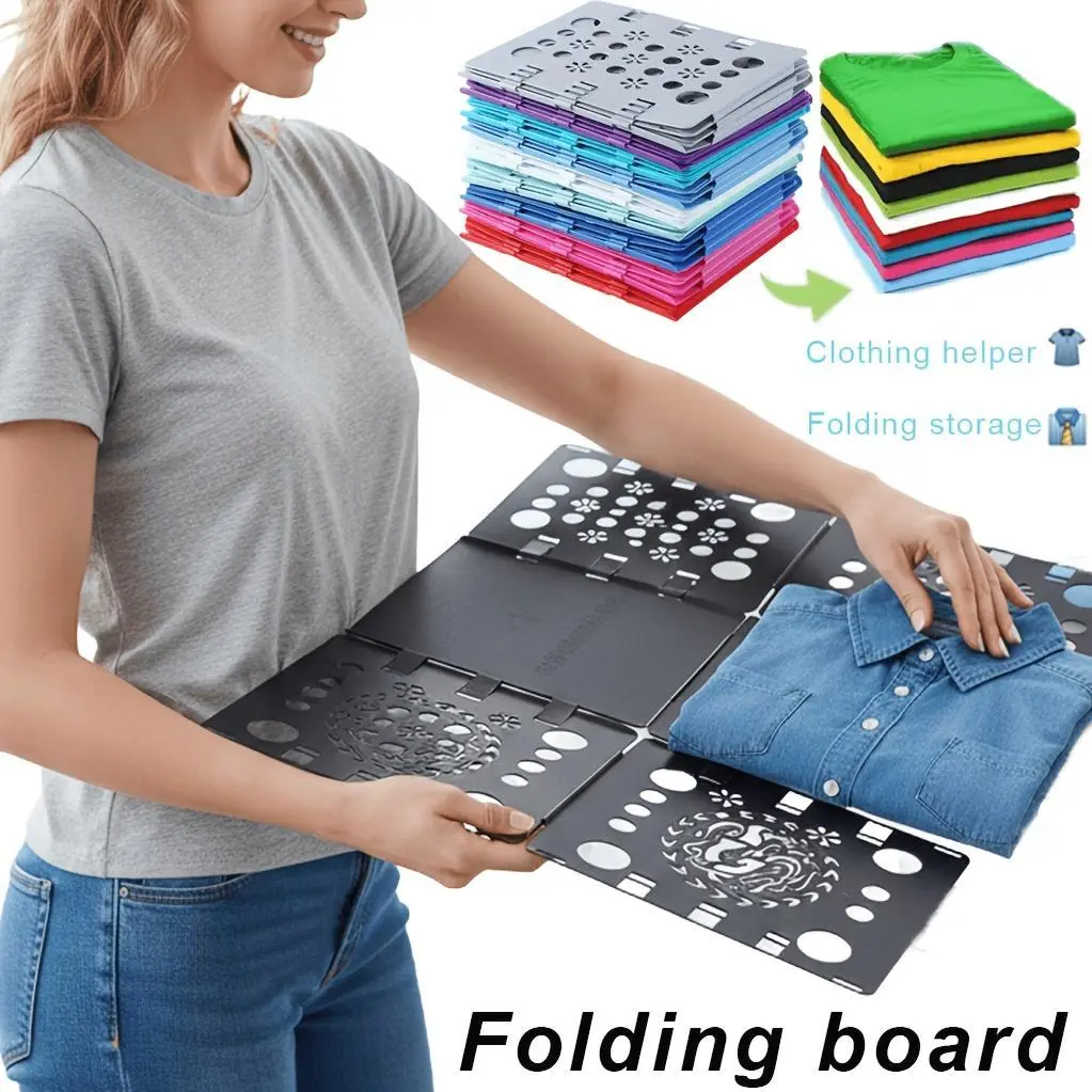 A Convenient Folding Board for Quick Clothing Storage, Made of Durable Plastic with Vibrant Patterns. Its Space-Saving Design Allows for Efficient Organization of Clothes