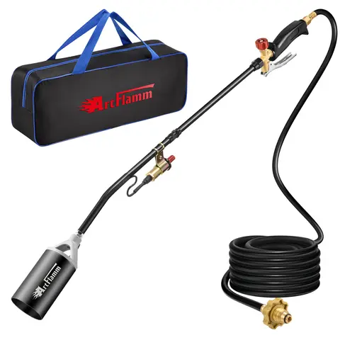 【toolupgrade】Portable Propane Torch Weed Burner Kit with Storage Bag, High Output BTUs Weed Torch with 10 FT Hose, Self Igniter Weed Flame Torch for Campfires,Roofing,Melting Snow and Ice,Road Marking toolupgrade