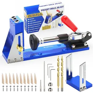 Upgraded Pocket Hole Jig Tool Kit, Pocket Hole Drill Guide Jig Set for 15? Angled Holes, -Metal Pocket Screw Jig