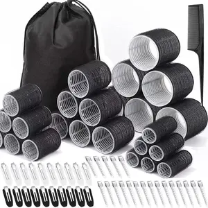 66 Pcs Self Grip Hair Rollers Set for Women, 24 Rollers in 4 Sizes(60/48/36/25 Mm) with 40 Stainless Steel Clips, Fits Long Medium Short Hair, Comes with Storage Bag and Comb