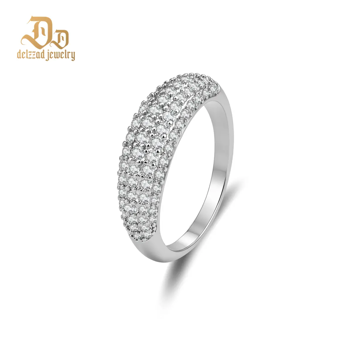 Delzzad 14K Gold-Plated Arch of Wonder Ring Pave Dome Ring Band VVS Synthetic Moissanite Ring Exquisite Jewelry for Men Women Perfect Birthday Engagement Wedding Anniversary Christmas Gift