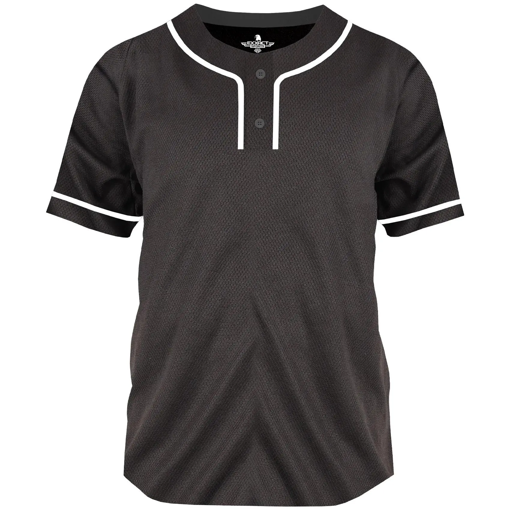 Baseball Jersey for Men and Women, 2-Button Plain Jersey (Black)