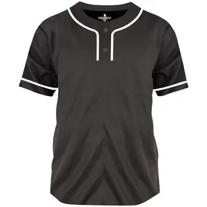 Baseball Jersey for Men and Women, 2-Button Plain Jersey (Black)