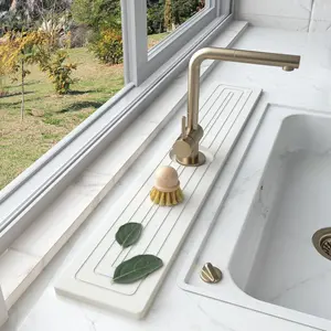 Faucet Mat for Kitchen Sink,Extra Long 23.6" Sink Splash Guard,Super Absorbent Quick Drying Kitchen Sink Splash Guard Diatomite Stone Sink Tray—Anti-slip&Durable-Suitable for Kitchen & Bathroom.White