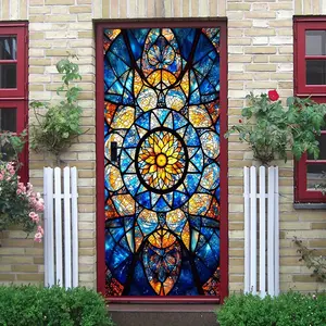 2pcs Stained Glass Style Decorative Wall Stickers Self Adhesive Removable Window Glass Stickers Living Room Bedroom Background Wall Decals European Retro Art Window Stickers Festival Home Decor Stickers