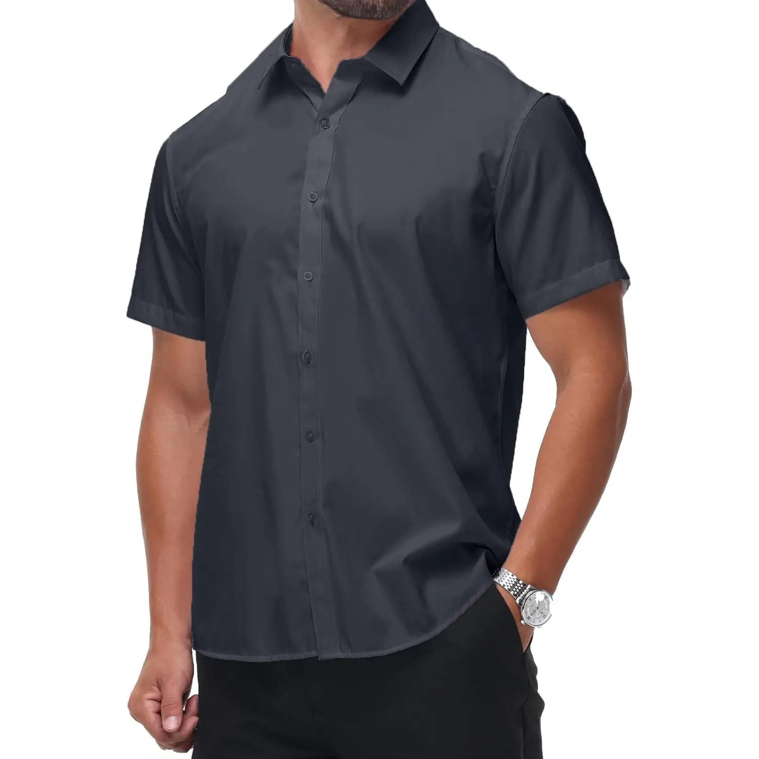 Men's Stain Shield Short Sleeve Slim Fit Formal Dress Shirts Business  Casual Button Down Shirts Top Black Menswear Tropical - TikTok Shop