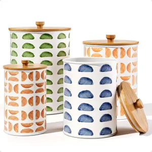 Canisters for Countertop Set of 4 - Patterned Iron Kitchen Canisters with Airtight Lids - Flour Sugar Canister Set - Flour and Sugar Containers Farmhouse - Coffee Jar for Counter - White Jar