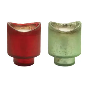 Melrose 94883DS 4 x 5 in. Glass & Paraffin & Soy Candle in Glass, Red & Green - Set of 2