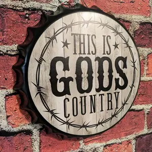 GOD'S COUNTRY Metal Bottle Cap Wall Sign 15"