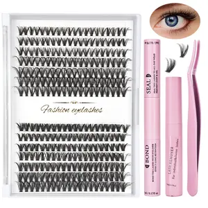 Lash Clusters Kit 30D+40D+50D+60D+80D Individual Lashes 280PCS C Curl 9-15mm Diy Eyelash Extension Kit with Cluster Lash Bond & Seal and Applicator for Eyelashes Extension Beginners