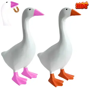 2Pcs Desk Goose Magnetic Key Holder 7 Inch Mini Desk Goose Statue Cute Pink Resin Decor for Keys Mini Office Desk Goose Gifts Funny Goose Figurine for Office Table or Home Silly Gift Idea