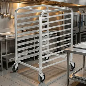 Garvee 10 Tier Aluminum Bun Pan Rack with Lockable Wheels, Mobile Commercial Bread Cooling Rack Trolley for Kitchen Bakery Restaurant