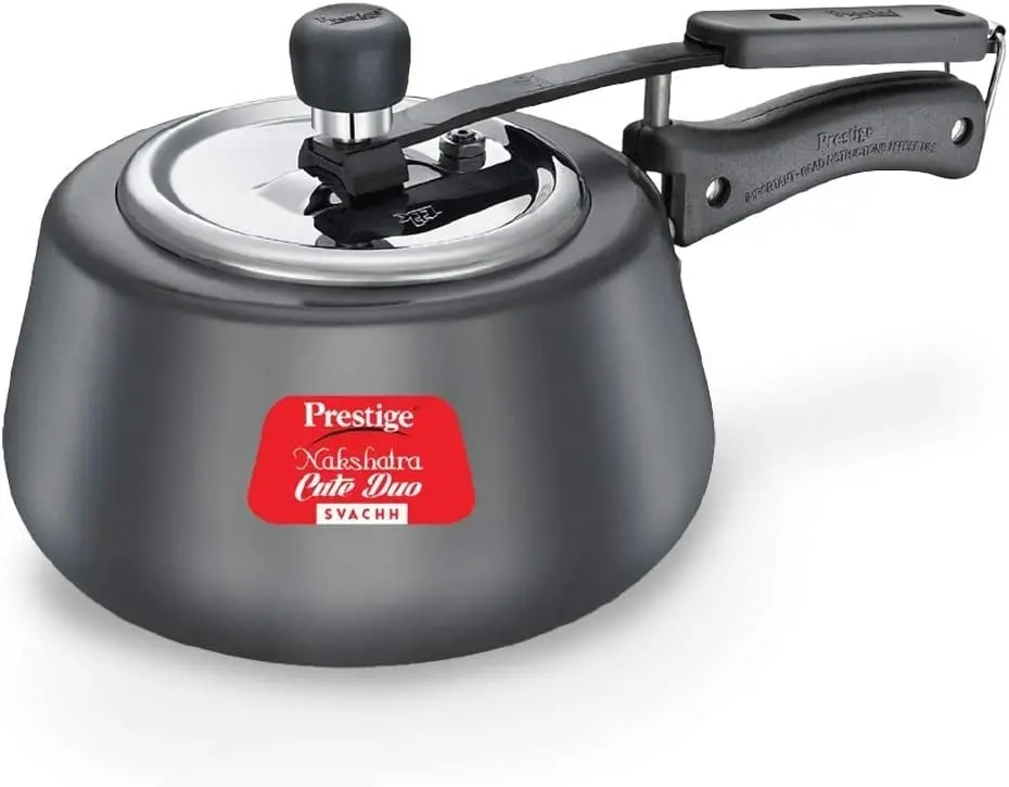 Prestige Nakshatra DUO Svachh Sturdy Hard Anodised 3L Pressure Cooker - Induction-Compatible, Secure Handles, Durable Lid, Stainless Steel Stirring Metal Cookware