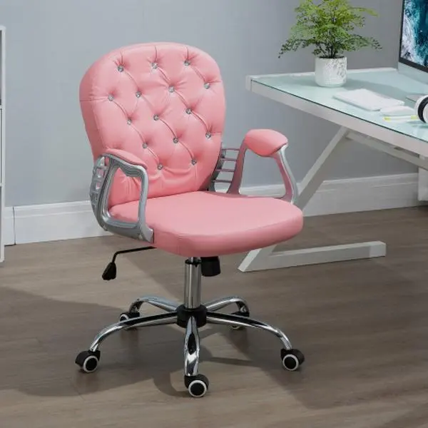 Bellemave  PU Leather Home Office Chair, Button Tufted Desk Chair with Padded Armrests, Adjustable Height and Swivel Wheels Ergonomic Computer Chair Upholstered Tufted Chair